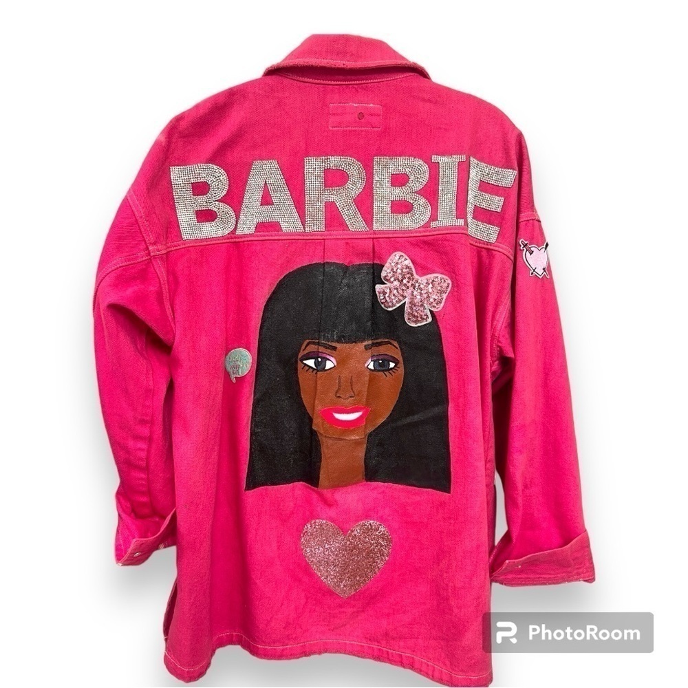 Barbie Pink Denim Jacket Oversized Custom Patches - Picture 3 of 6
